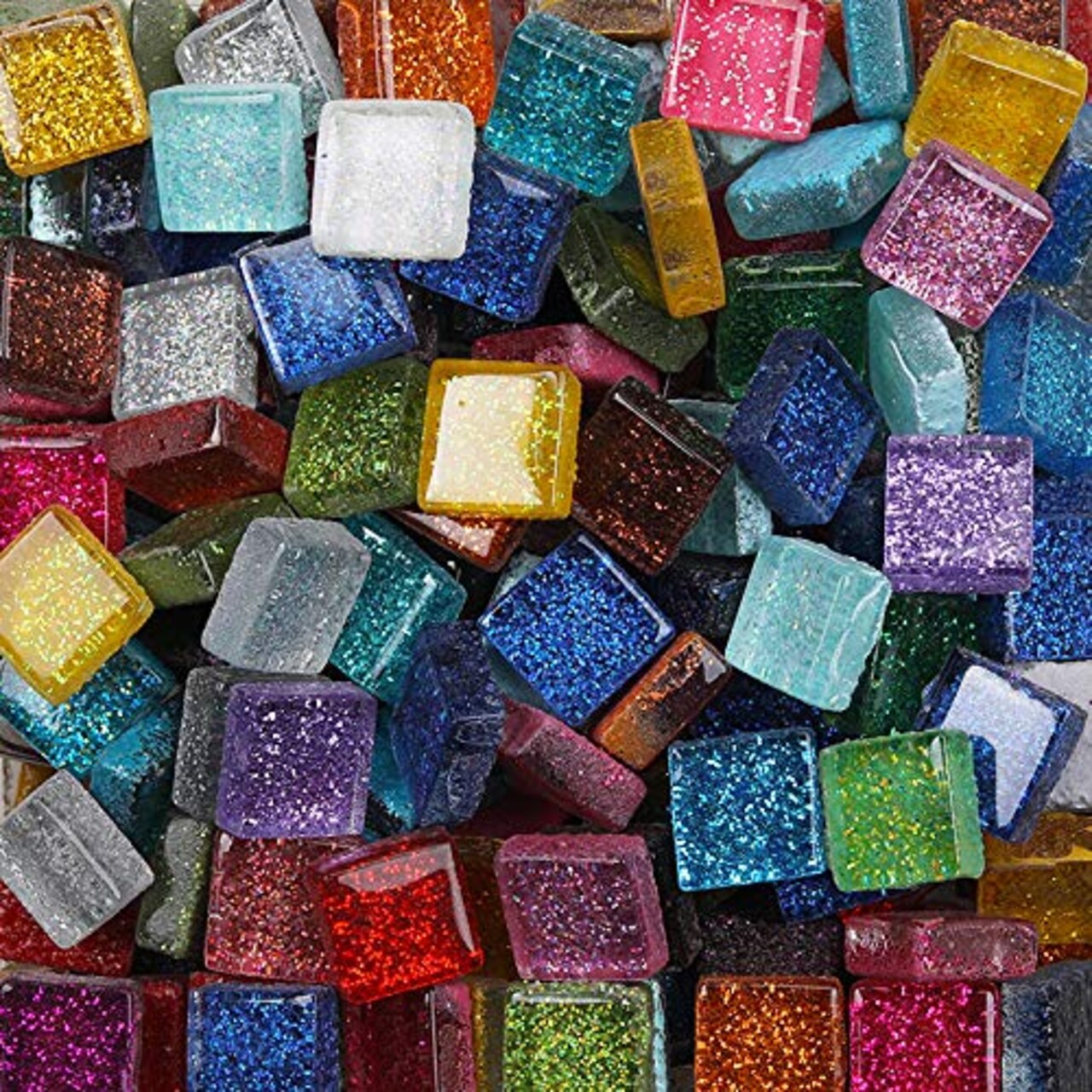 Tiles Mixed Color Glass Tiles Shine Crystal Mosaic Glass Pieces Bulk Square Glitter Crystal Mosaic Tiles for Home Decoration or DIY Crafts 200g,1x1 cm